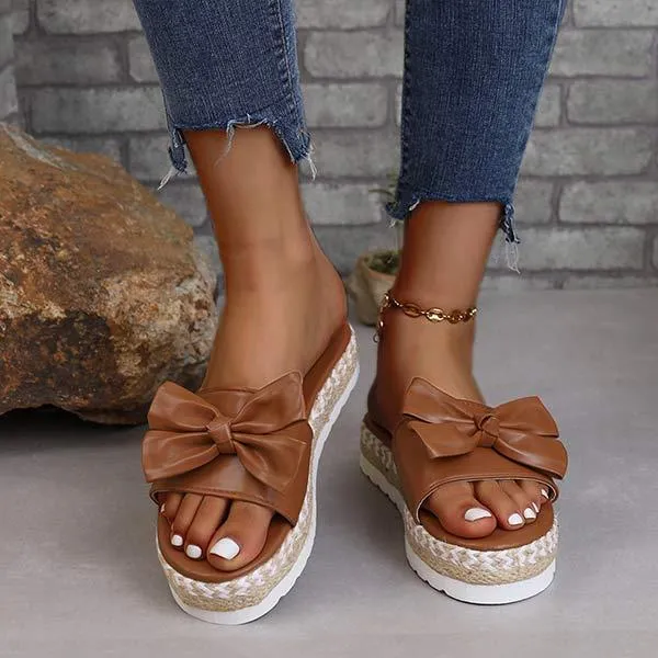 Women's Thick Sole Bowknot Jute Rope Slippers 28966511C